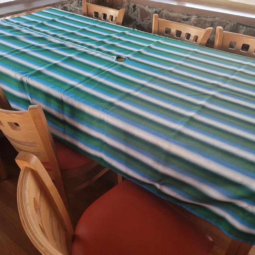 80x60 Outdoor Umbrella Tablecloth Green Blue White Polyester Spring Party